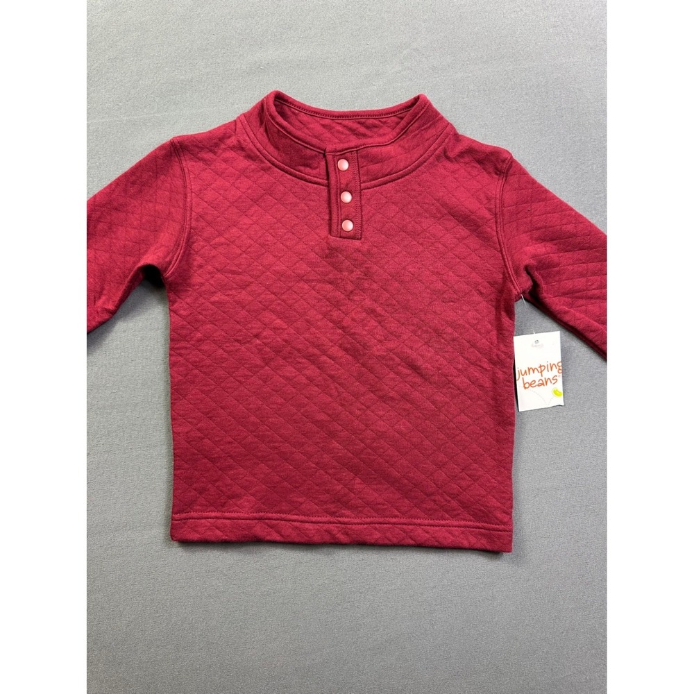 Jumping Beans Kids Burgundy Red‎ Quilted Henley Long Sleeve Pullover Top 3T